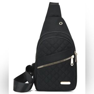 Women’s Black and Gold crossbody with Quilted Texture and Adjustable Strap